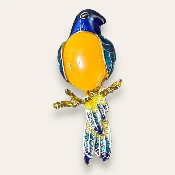 Enameled Bird Brooch/Pendent Semi Precious Topaz Belly Vintage Excellent - Picture 2 of 8